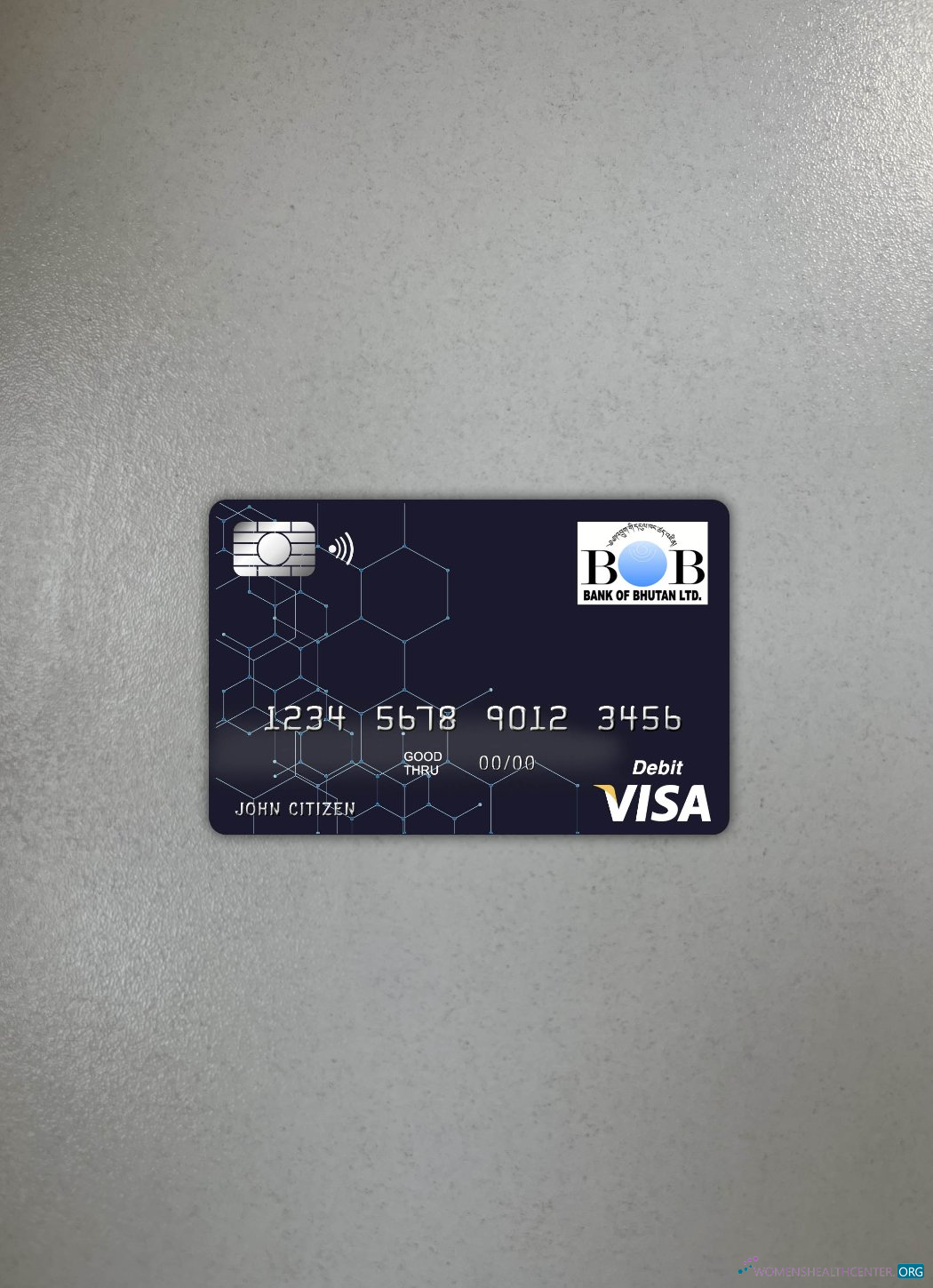 Realistische Herunterladen Bhutan Bank von Bhutan Visa Karte Foto-Look Vorderseite Photoshop Vorlage