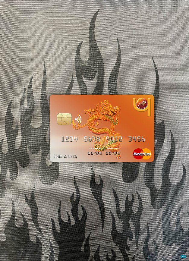 Realistische Herunterladen Bhutan Druk PNB Bank Mastercard Foto-Look Vorderseite Photoshop Vorlage
