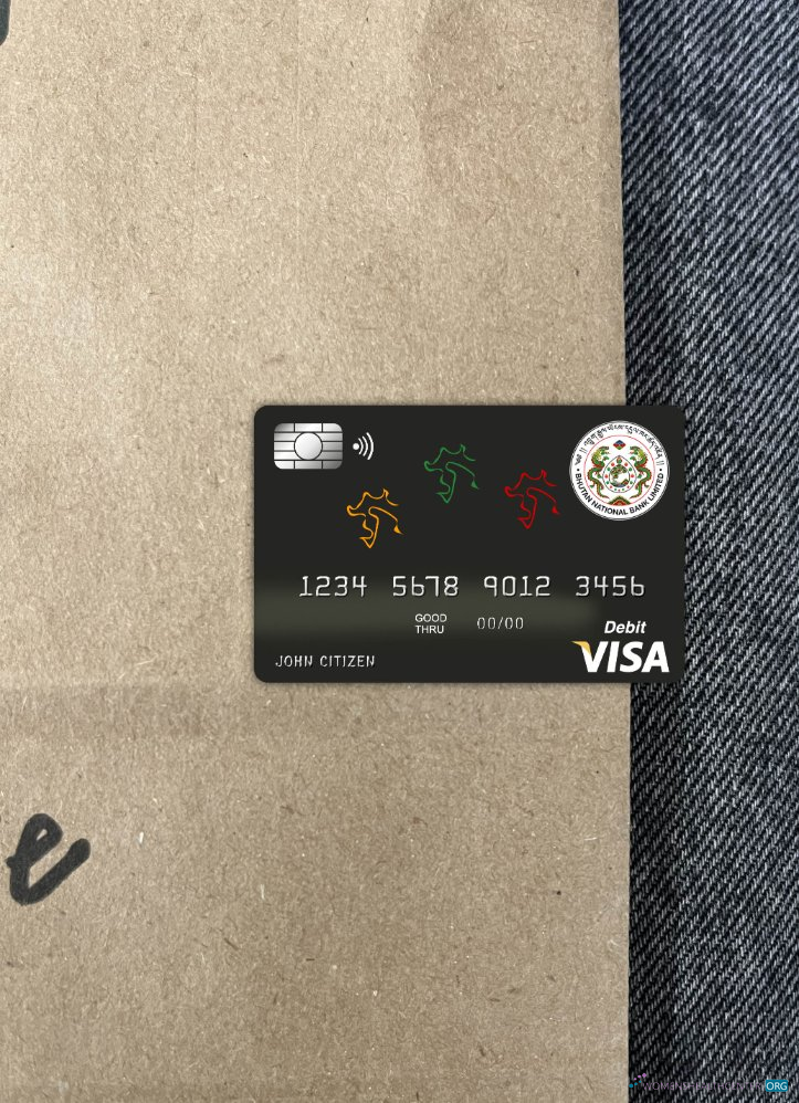 Professionelle Herunterladen Bhutan National Bank Bhutan Visa Karte Foto-Look Vorderseite Photoshop Vorlage