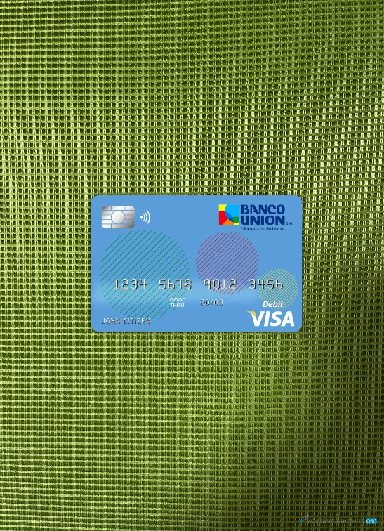 Professionelle Herunterladen Bolivien Banco Union Bank Visa Karte Foto-Look Vorderseite Photoshop Vorlage