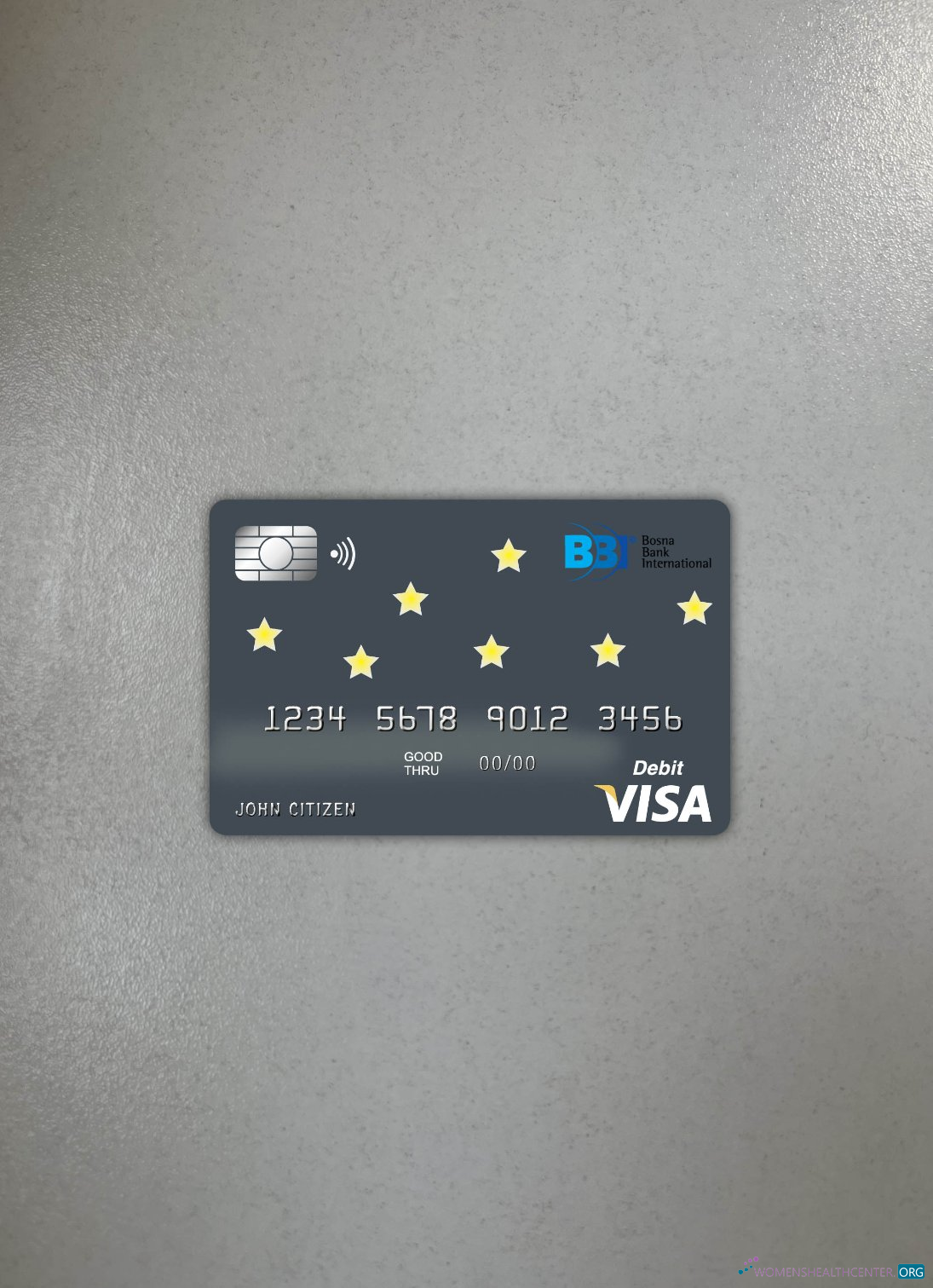 Professionelle Herunterladen Bosnien und Herzegowina Bosna Internationale Bank Visa Karte Foto-Look Vorderseite Photoshop Vorlage
