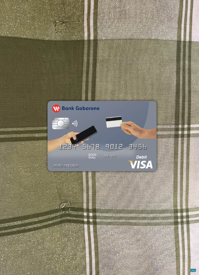 Editierbare Herunterladen Botsuana Bank Gaborone Visa Karte Foto-Look Vorderseite Photoshop Vorlage