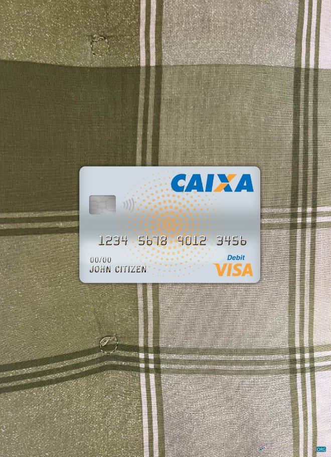 Realistische Herunterladen Brasilien Caixa Bank Visa Debit Karte Foto-Look Vorderseite Photoshop Vorlage