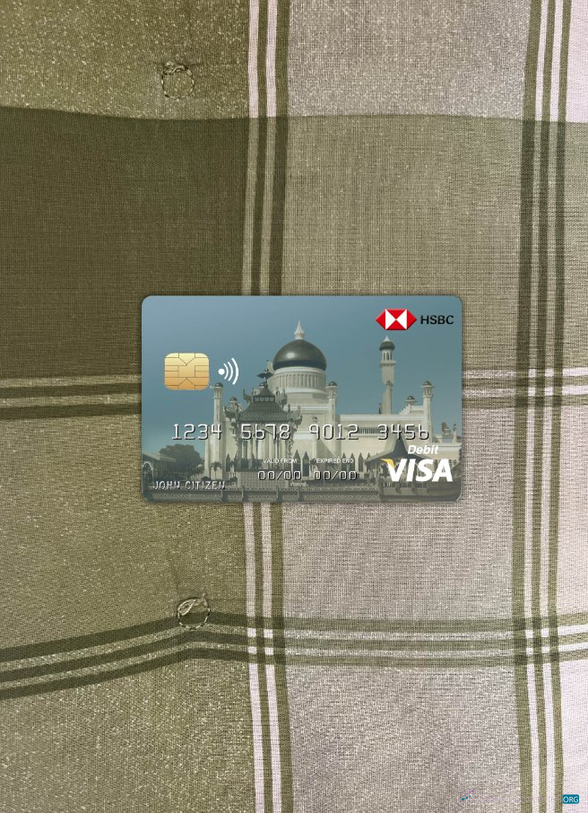 Realistische Herunterladen Brunei HSBC Bank Visa Karte Foto-Look Vorderseite Photoshop Vorlage