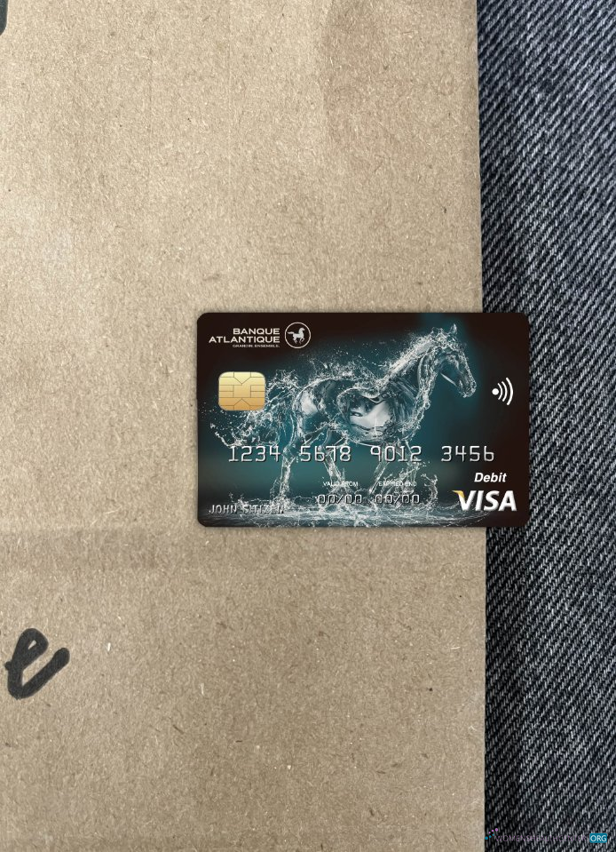 Professionelle Herunterladen Burkina Faso Atlantique Bank Visa Karte Foto-Look Vorderseite Photoshop Vorlage