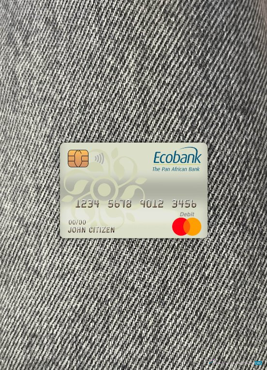 Realistische Herunterladen Burkina Faso Ecobank Bank Master Debit Karte Foto-Look Vorderseite Photoshop Vorlage