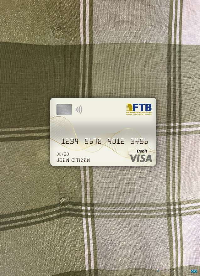 Hochwertige Herunterladen Kambodscha Foreign Trade Bank Visa Debit Karte Foto-Look Vorderseite Photoshop Vorlage