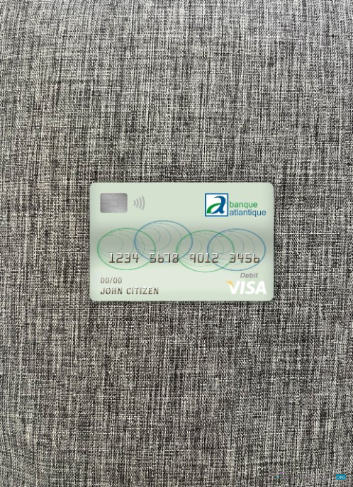 Realistische Herunterladen Kamerun Atlantic Bank Visa Debit Karte Foto-Look Vorderseite Photoshop Vorlage