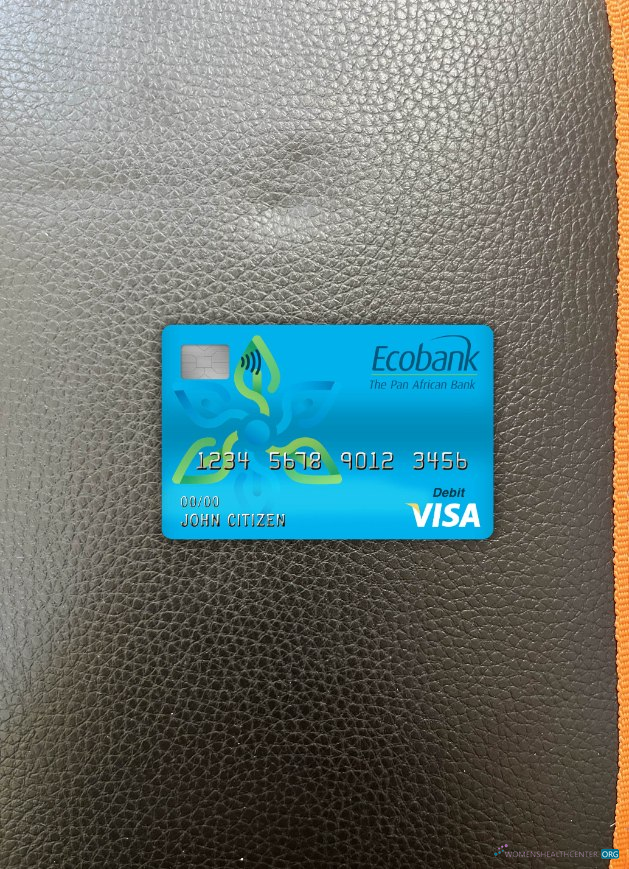 Realistische Herunterladen Kamerun Ecobank Bank Visa Debit Karte Foto-Look Vorderseite Photoshop Vorlage