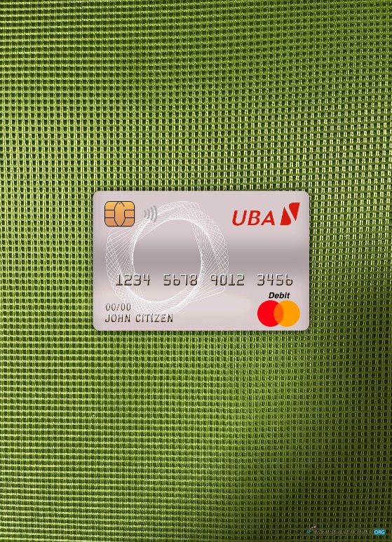 Realistische Herunterladen Kamerun UBA Bank Master Debit Karte Foto-Look Vorderseite Photoshop Vorlage
