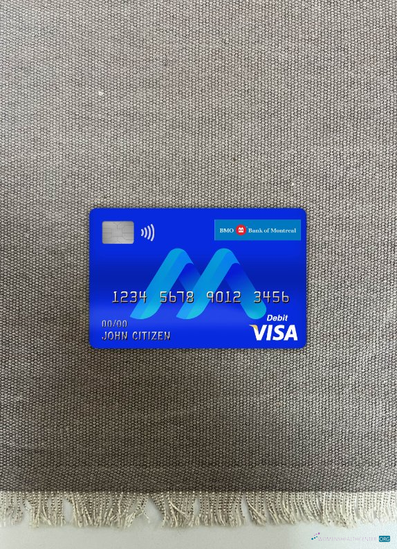 Premium Herunterladen Kanada BMO Bank von Montreal Bank Visa Debit Karte Foto-Look Vorderseite Photoshop Vorlage