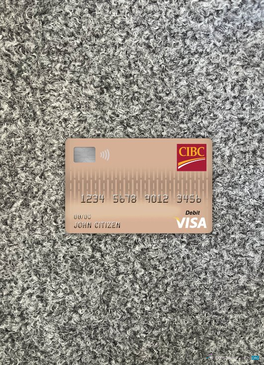 Hochwertige Herunterladen Kanada CIBC Bank Visa Debit Karte Foto-Look Vorderseite Photoshop Vorlage