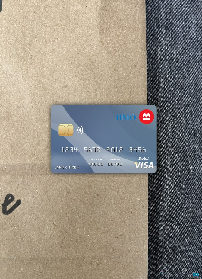 Realistische Herunterladen Kanada Montreal Bank Visa Karte Foto-Look Vorderseite Photoshop Vorlage