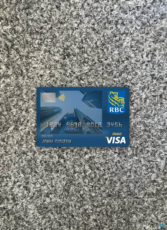 Professionelle Herunterladen Kanada Royal Bank (RBC) Visa Debit Karte Foto-Look Vorderseite Photoshop Vorlage