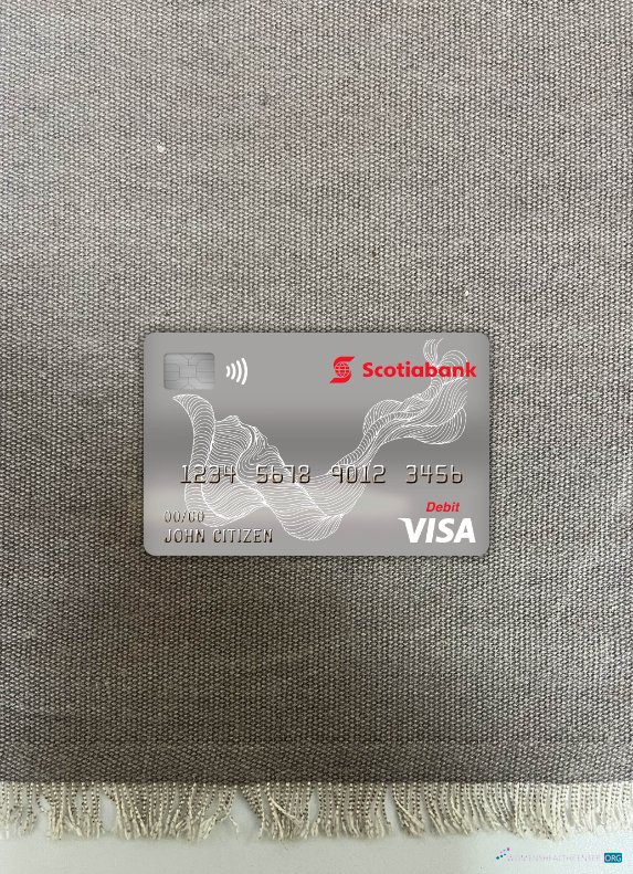 Realistische Herunterladen Kanada Scotiabank Visa Debit Karte Foto-Look Vorderseite Photoshop Vorlage