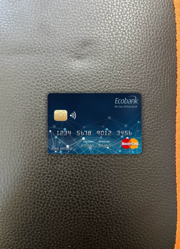 Hochwertige Herunterladen Zentralafrikanische Republik Ecobank Bank Mastercard Foto-Look Vorderseite Photoshop Vorlage