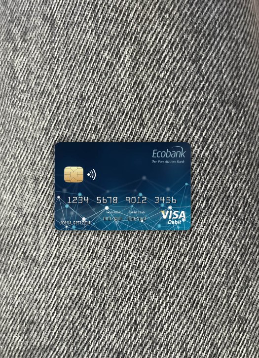 Editierbare Herunterladen Zentralafrikanische Republik Ecobank Bank Visa Karte Foto-Look Vorderseite Photoshop Vorlage