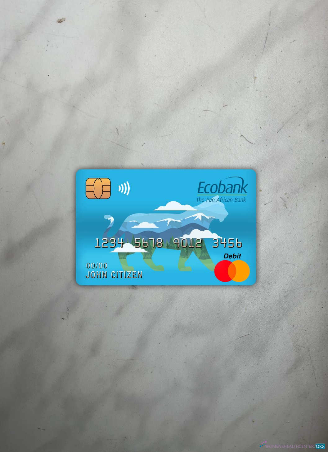 Realistische Herunterladen Zentralafrikanische Republik Ecobank Master Debit Karte Foto-Look Vorderseite Photoshop Vorlage