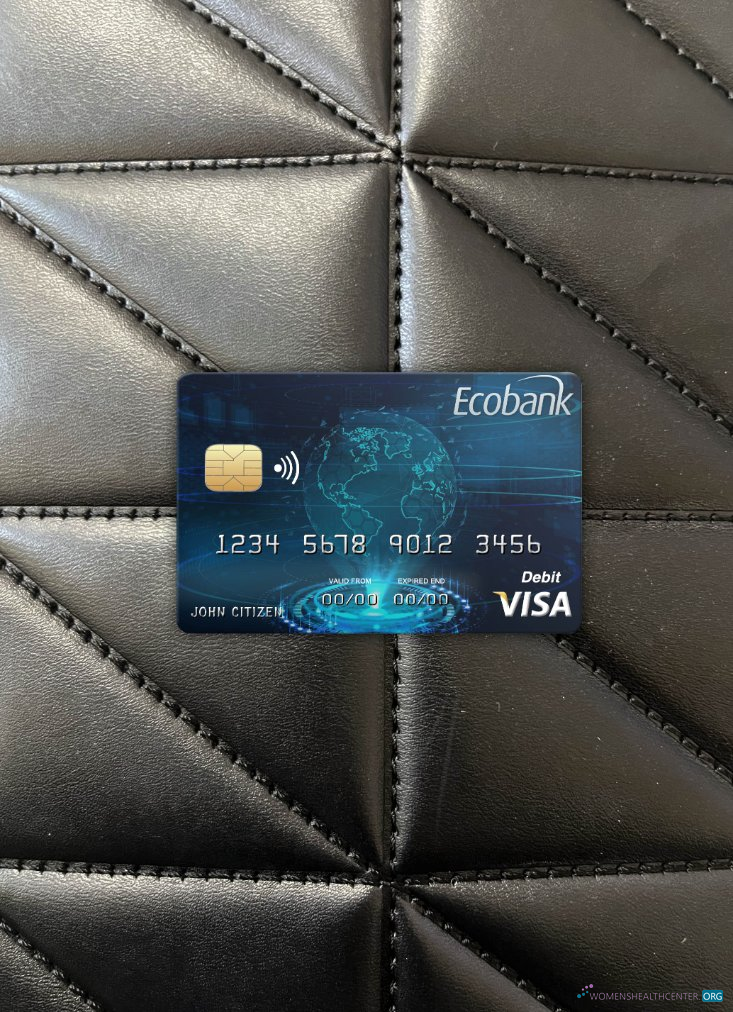Realistische Herunterladen Tschad Ecobank Visa Karte Foto-Look Vorderseite Photoshop Vorlage