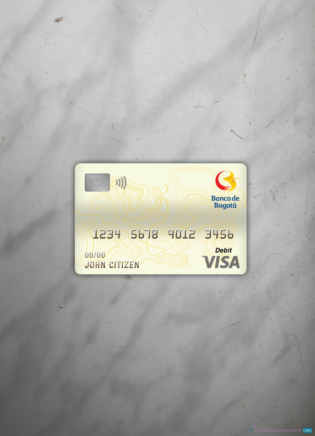 Hochwertige Herunterladen Kolumbien Banco de Bogotá Bank Visa Debit Karte Foto-Look Vorderseite Photoshop Vorlage
