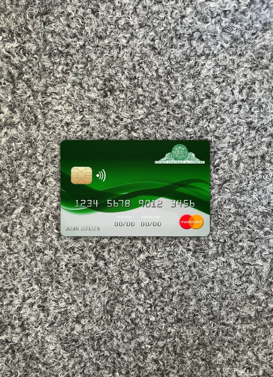 Editierbare Herunterladen Komoren Sanduk Bank Mastercard Foto-Look Vorderseite Photoshop Vorlage