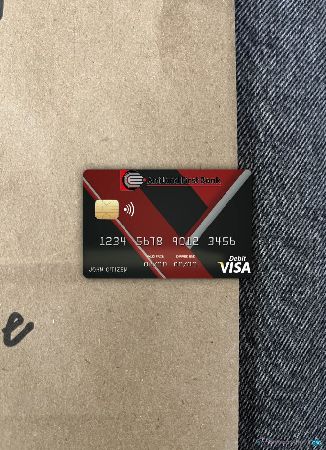 Realistische Herunterladen Kongo Afriland Erste Bank Visa Karte Foto-Look Vorderseite Photoshop Vorlage