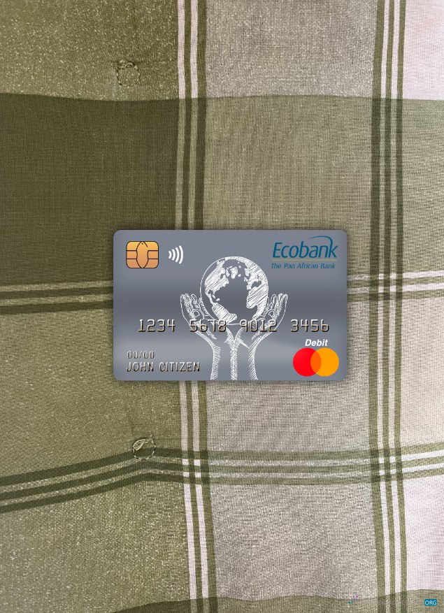 Professionelle Herunterladen Kongo Ecobank Bank Master Debit Karte Foto-Look Vorderseite Photoshop Vorlage