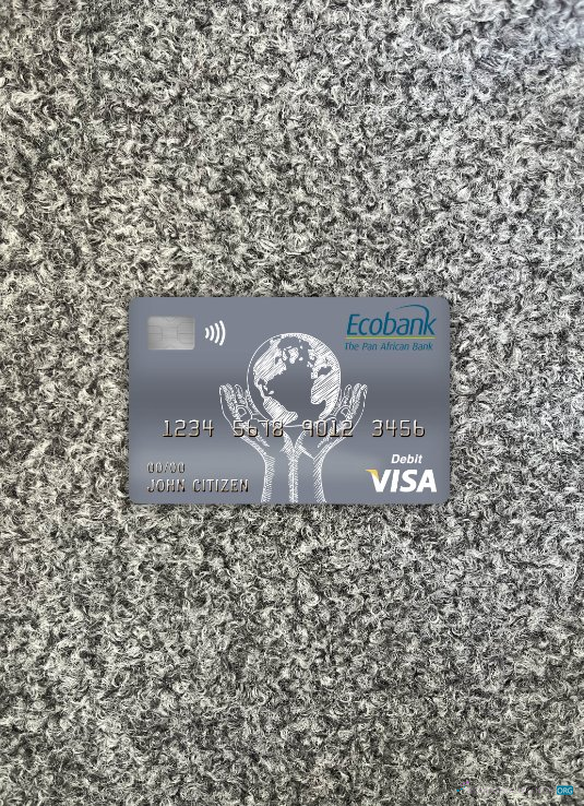 Professionelle Herunterladen Kongo Ecobank Bank Visa Debit Karte Foto-Look Vorderseite Photoshop Vorlage