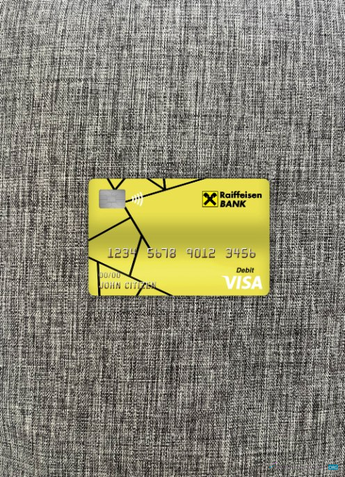 Editierbare Herunterladen Kroatien Raiffeisen Bank Visa Debit Karte Foto-Look Vorderseite Photoshop Vorlage