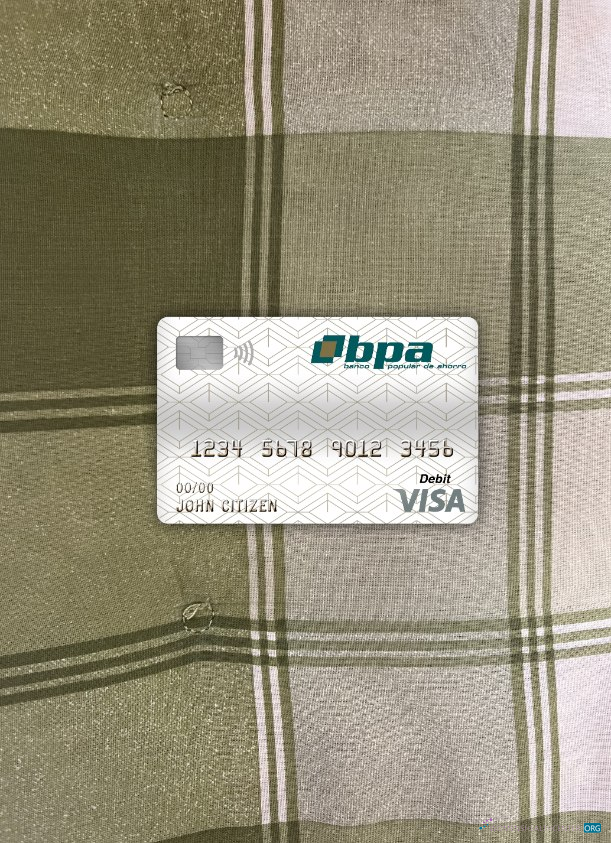 Professionelle Herunterladen Kuba Banco Popular de Ahorro (bpa) Bank Visa Debit Karte Foto-Look Vorderseite Photoshop Vorlage