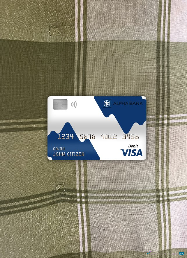 Professionelle Herunterladen Zypern Alpha Bank Visa Debit Karte Foto-Look Vorderseite Photoshop Vorlage