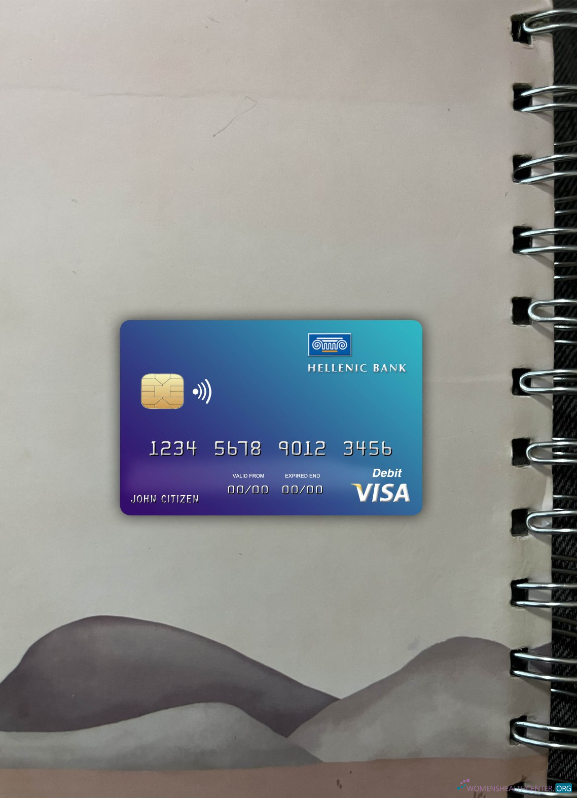 Realistische Herunterladen Zypern Hellenic Bank Visa Karte Foto-Look Vorderseite Photoshop Vorlage