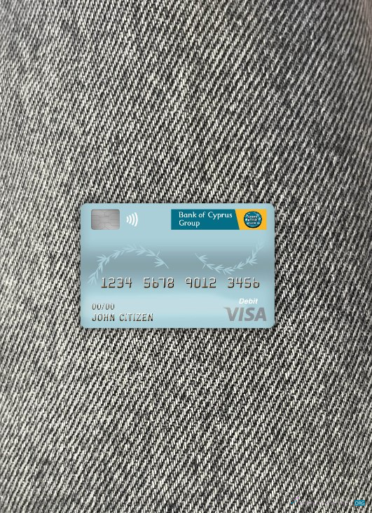 Professionelle Herunterladen Zypern Bank von Zypern Visa Debit Karte Foto-Look Vorderseite Photoshop Vorlage