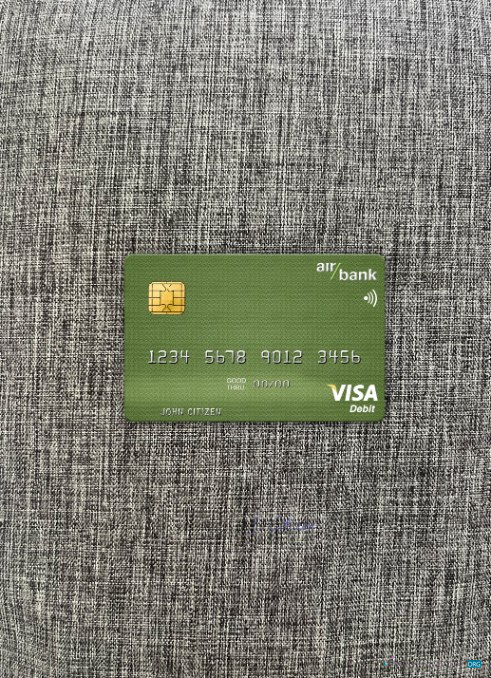 Editierbare Herunterladen Tschechien Air Bank Visa Debit Karte Foto-Look Vorderseite Photoshop Vorlage