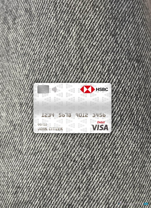 Hochwertige Herunterladen Tschechien HSBC Bank Visa Debit Karte Foto-Look Vorderseite Photoshop Vorlage