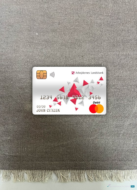Realistische Herunterladen Dänemark Arbejdernes Landsbank Bank Master Debit Karte Foto-Look Vorderseite Photoshop Vorlage