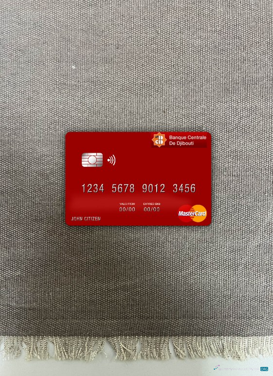 Realistische Herunterladen Dschibuti Zentral Bank von Dschibuti Mastercard Foto-Look Vorderseite Photoshop Vorlage