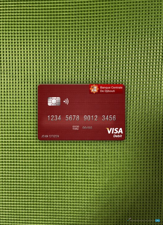 Professionelle Herunterladen Dschibuti Zentral Bank von Dschibuti Visa Debit Karte Foto-Look Vorderseite Photoshop Vorlage