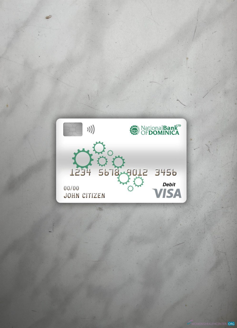 Editierbare Herunterladen Dominica National Bank von Dominica Bank Visa Debit Karte Foto-Look Vorderseite Photoshop Vorlage