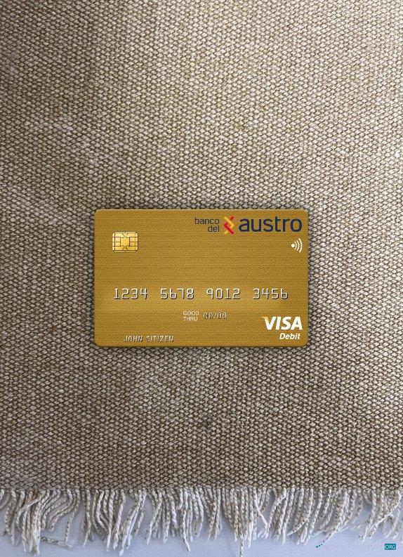 Hochwertige Herunterladen Ecuador Banco Del Austro Visa Debit Karte Foto-Look Vorderseite Photoshop Vorlage