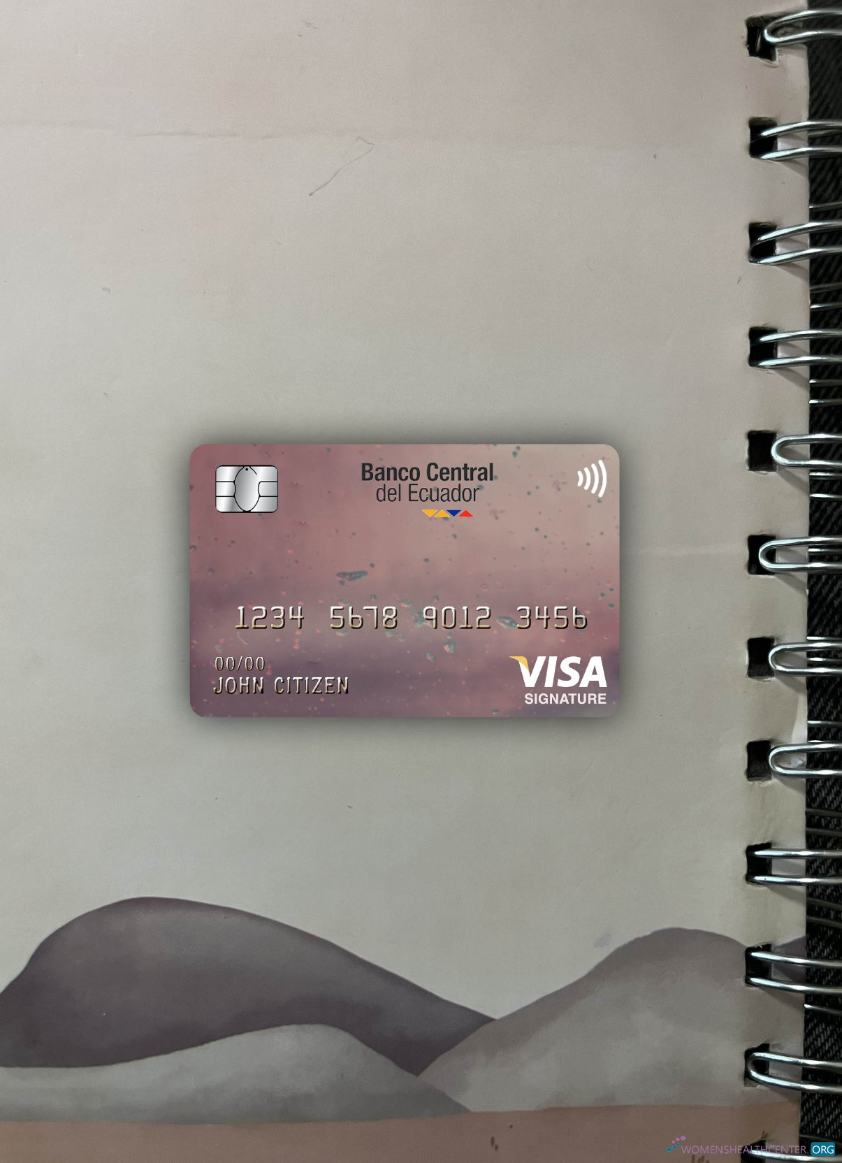 Realistische Herunterladen Ecuador Zentral Bank Visa Signature Karte Foto-Look Vorderseite Photoshop Vorlage