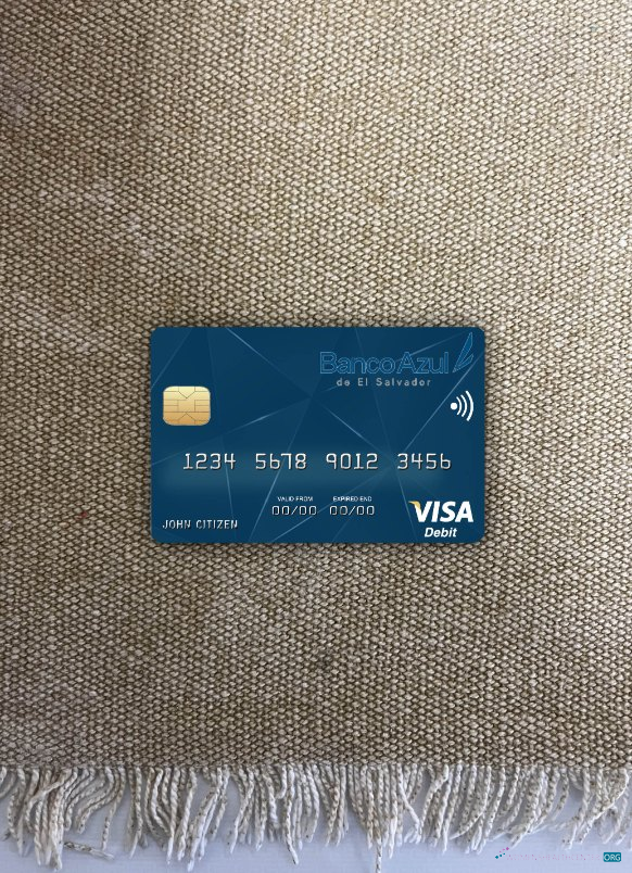 Editierbare Herunterladen El Salvador Banco Azul de El Salvador Visa Debit Karte Foto-Look Vorderseite Photoshop Vorlage