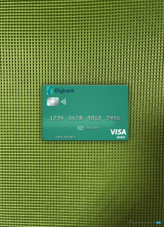 Premium Herunterladen Estland Bigbank Visa Debit Karte Foto-Look Vorderseite Photoshop Vorlage
