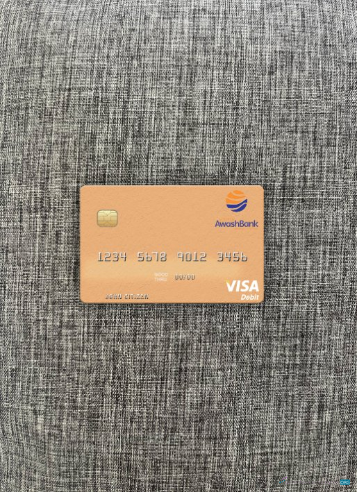 Professionelle Herunterladen Äthiopien Awash Internationale Bank Visa Debit Karte Foto-Look Vorderseite Photoshop Vorlage