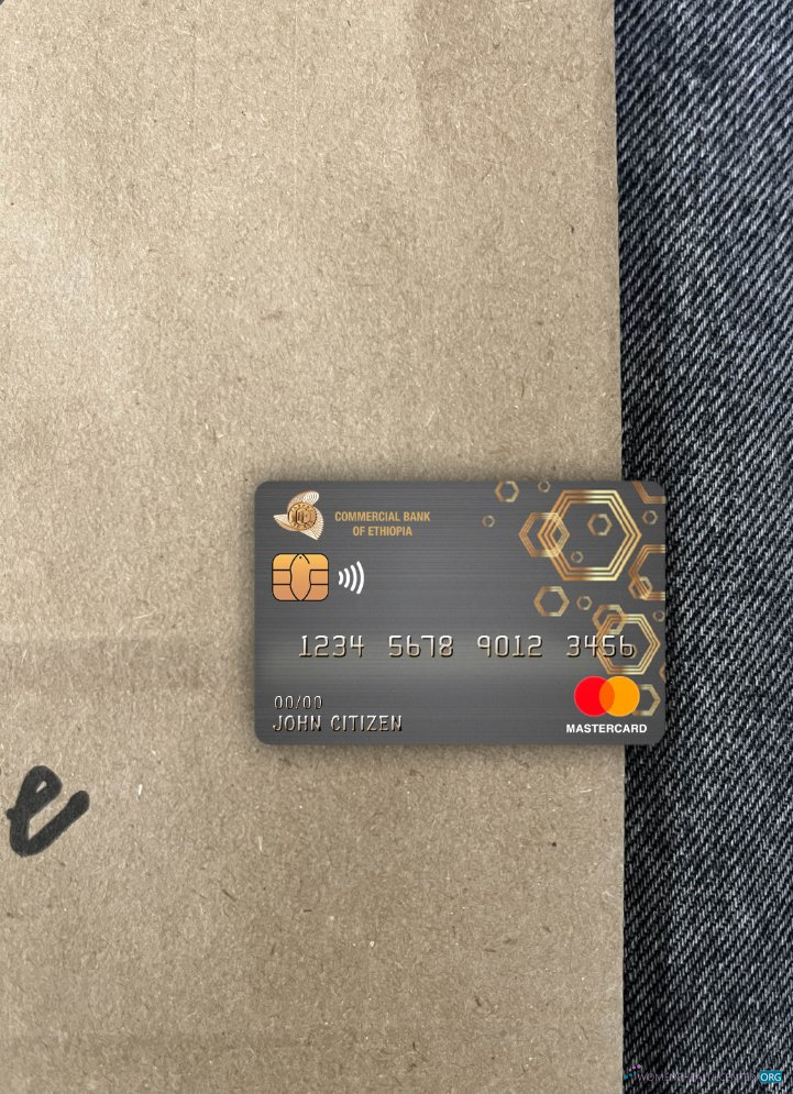 Realistische Herunterladen Äthiopien Kommerziell Bank Mastercard Foto-Look Vorderseite Photoshop Vorlage