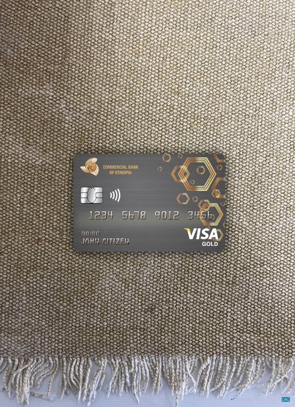 Professionelle Herunterladen Äthiopien Kommerziell Bank Visa Gold Karte Foto-Look Vorderseite Photoshop Vorlage