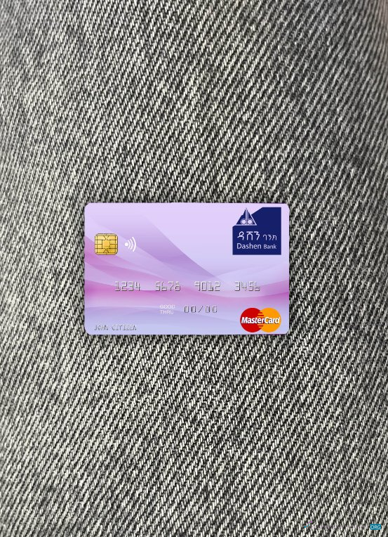Realistische Herunterladen Äthiopien Dashen Bank Mastercard Foto-Look Vorderseite Photoshop Vorlage
