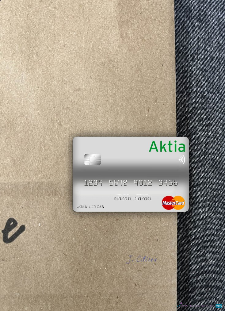 Editierbare Herunterladen Finnland Aktia Sparkonto Bank Mastercard Foto-Look Vorderseite Photoshop Vorlage