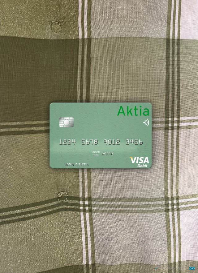 Editierbare Herunterladen Finnland Aktia Sparkonto Bank Visa Debit Karte Foto-Look Vorderseite Photoshop Vorlage