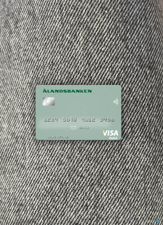 Editierbare Herunterladen Finnland Bank von Aland Visa Debit Karte Foto-Look Vorderseite Photoshop Vorlage